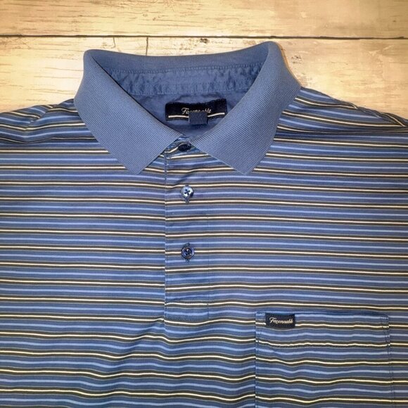 Façonnable Men's Size LG Blue Black White Stripe Polo Shirt Preppy Golf - Picture 1 of 8
